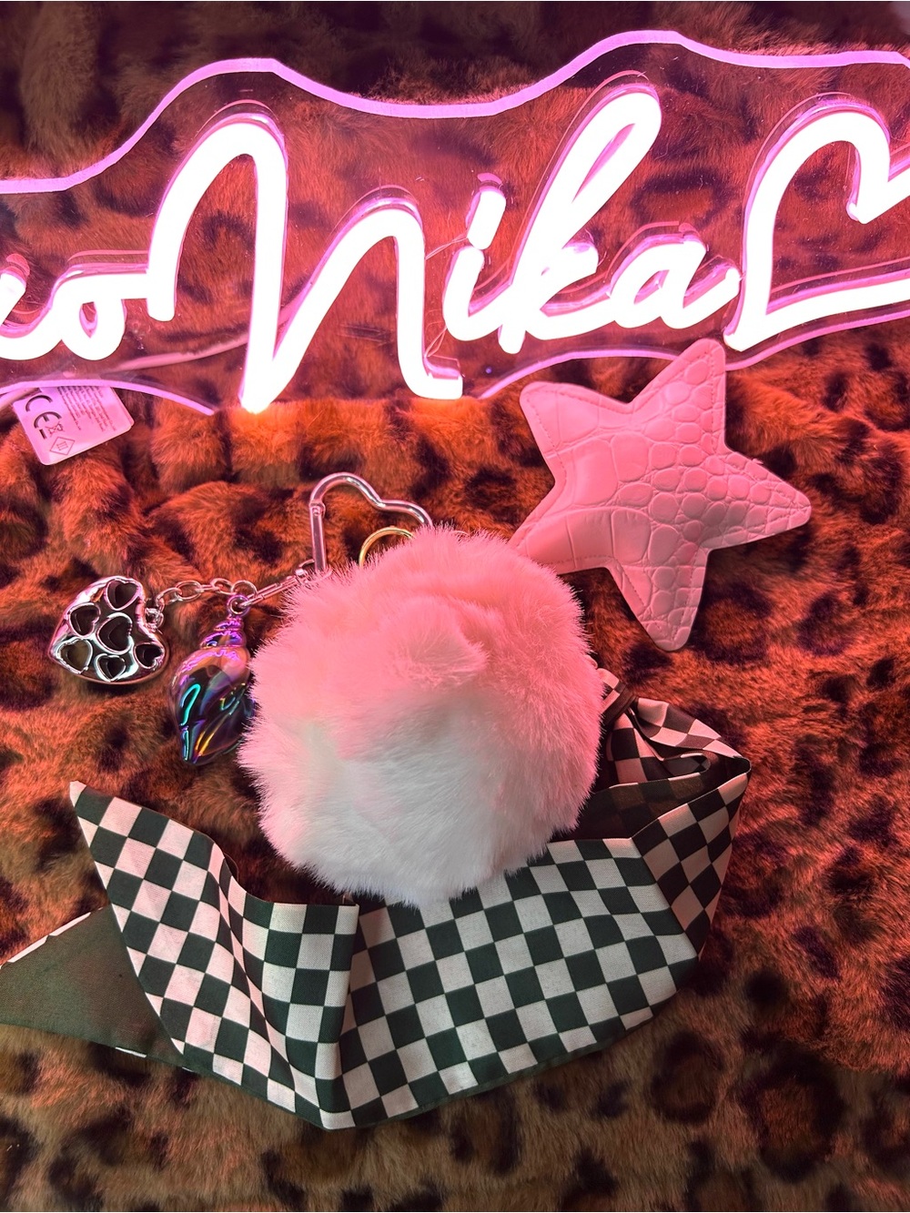 Junk Keychain - Pompom, Star, scarf shell, heart charms